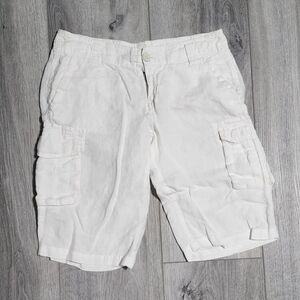 Vintage GAP 100% Linen White Cargo Short Style Mid Length Shorts Womens Size 1